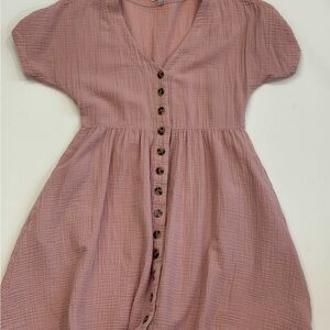 Madewell Pink Ribbed Buttoned Sundress